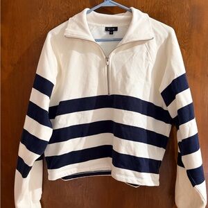 Express White and Navy Striped Half-Zip Sweater